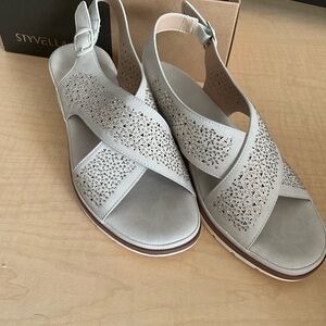 Light Gray Embellished Slingback Sandals - Comfortable Women's Shoes